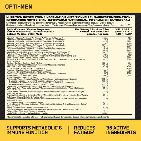 OPTIMUM NUTRITION OPTI-MEN 180TABS 60SERVINGS – Image 3