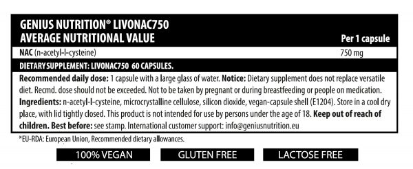 GENIUS LIVONAC 750 N ACETYL 60CAPS – Image 2